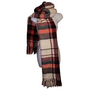 Abercrombie & Fitch Red & Cream Plaid Thick Winter Blanket Scarf OS